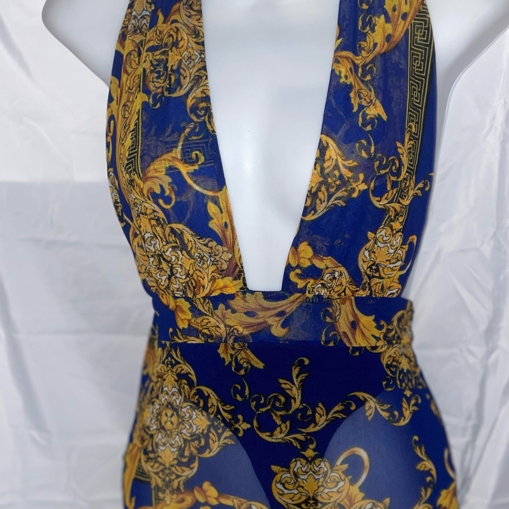 Blue and Gold Plunge Dress